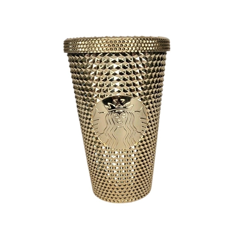 Starbucks 16oz Gold Studded Cold Cup Tumbler Reusable Limited Style NO STRAW